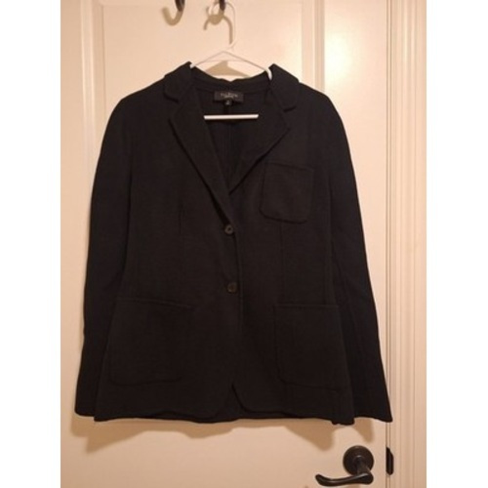 Talbots Black Wool Blend Blazer Jacket 2 Button Patch Pockets Sz 8 Professional